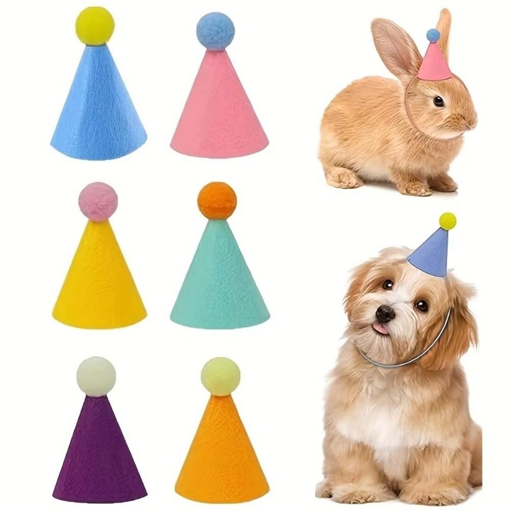 Cute 6pcs Set Mini Party Hats Lightweight Colorful Cone Hats Pet Decorative Headwear New Year Celebration