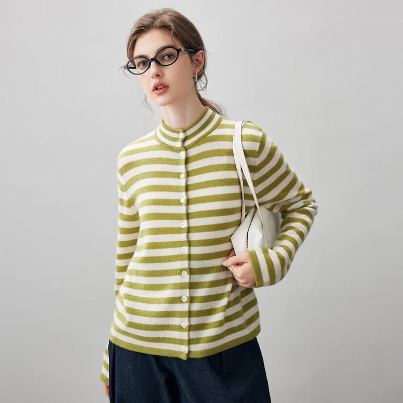 Komomboka Damen Gestreifter Kaschmir Cardigan mit Halbhohem Kragen