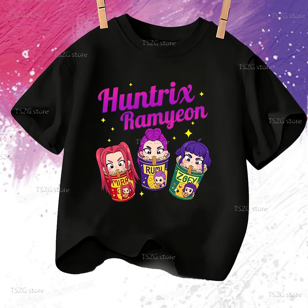 Huntrix Kpop Demon Hunters T-Shirt for Boys Girls T-shirt Fans Gift Summer Short Sleeve Children Tees Top Fashion Kids T-shirt