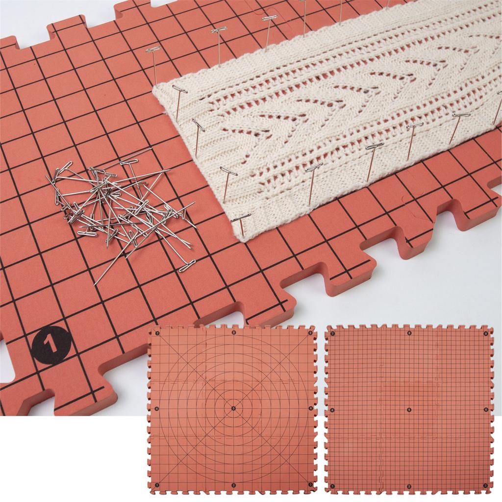 9Pcs Detachable Knit Blocking Mat 32x32cm Foam Blocking Pad Includes 100Pcs 38mm T Pin For Knitting Yarn Craft Project