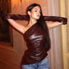 Sexy Shoulder Waist Women's Tops Leather Vest with Sleeves Irregular Hem Vest Women's Clothing