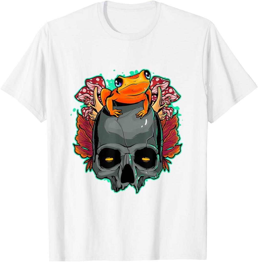 Frog Skull Mushroom Graphic Tee Cottagecore Aesthetic Toad Lover Unisex Casual T-Shirt