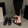 2025 ballet single shoes new small fragrant wind ladyshoes light mouth black metal Mary Jane retro flat fairy