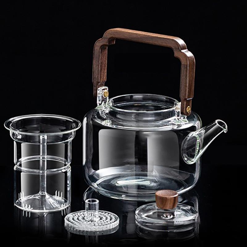 JUSTINLAU Glass Teapot Integrated Steaming and Boiling kettle with Handle Thickened Filter Heat-resistant Teapot For Home Office