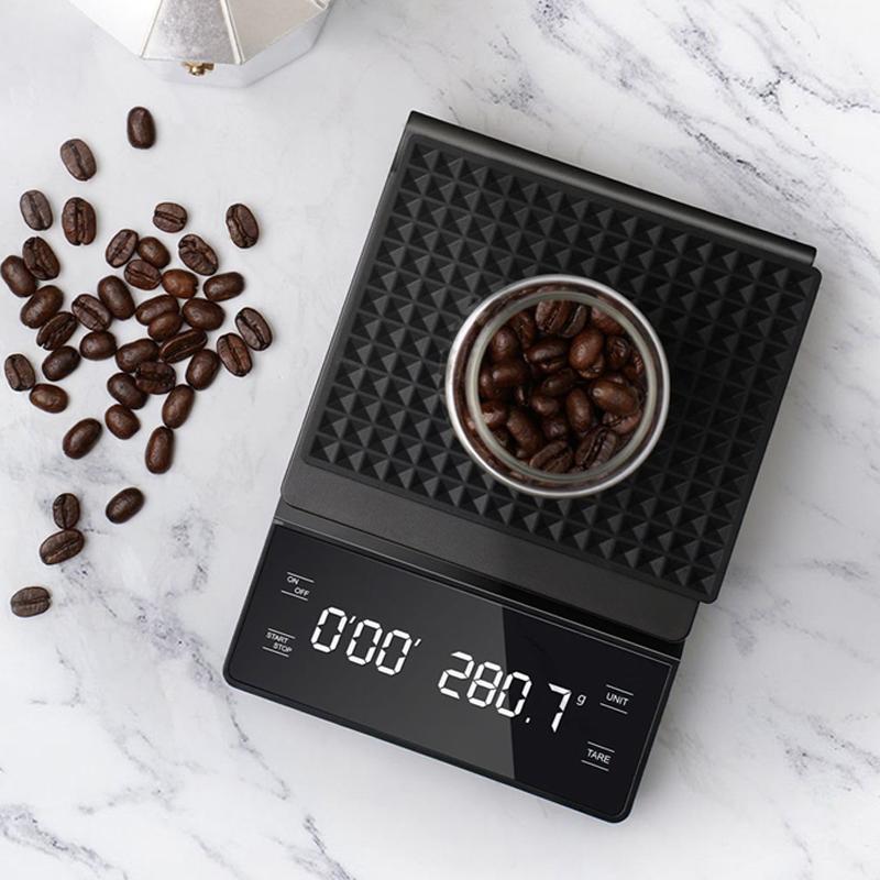 Kaffeskala med timer 0,1G/3Kg Høy presisjon LCD-skjerm Elektronisk Pour Over Drypp Espressoskala Kjøkken Matlaging Baking Digital Matvekt
