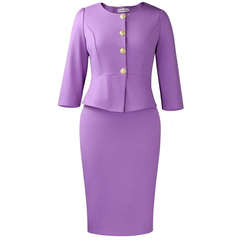 

Women s 2Pcs Solid Color Office Suit Peplum Blazer + Pencil Skirt Set XXXL світло-фіолетового кольору