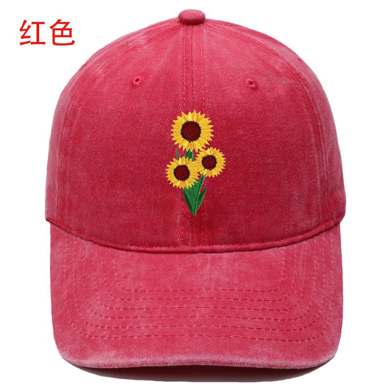 New Sunflower Embroidered Baseball Cap Washed Retro Simple Men's and Women's Leisure Outdoor Sports Cap