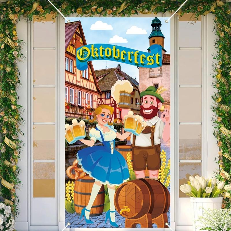 Oktoberfest Themed Party Decors 90X180Cm Durable Polyester Backdrops With Hanging Ropes For Event Celebration