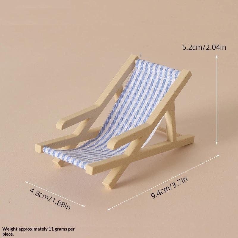 112 Mini Scale Foldable Beach Chair for Dollhouse Striped Deck Chair Outdoor Mini Furniture for Kids Room Decor