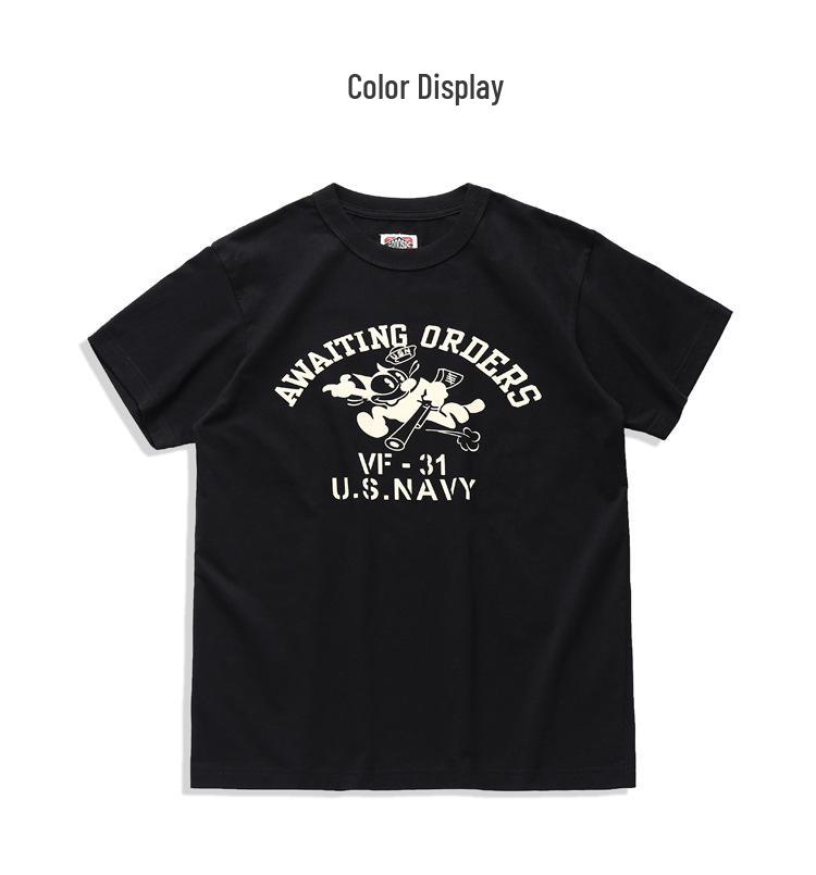 Amekaji Felix the Cat Retro Militär T-Shirt - Unisex Reine Baumwolle Kurzarm