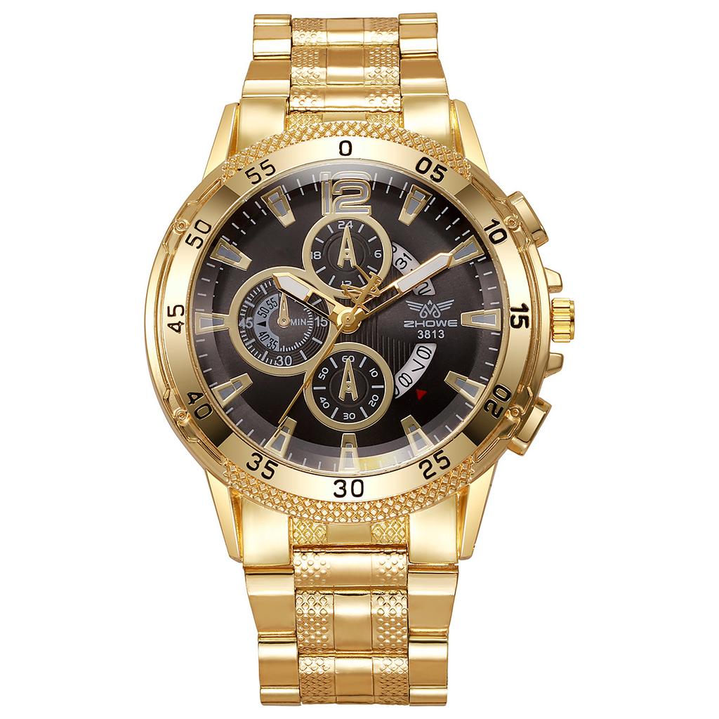 Business Multifunctional Hollow Chronograph Strap Calendar Fashion Large Dial Steel Strap Men'S Quartz Wrist Watch