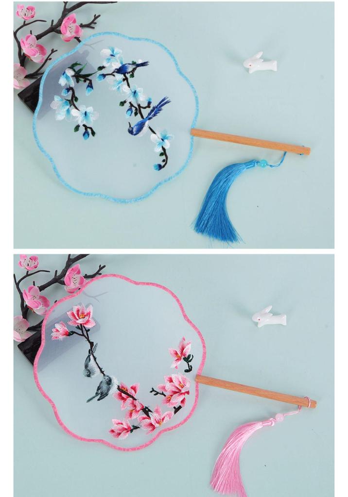 Chinese Embroidered Eight-Petal Round Dance Fan with Tassel - Perfect for Hanfu and Qipao Costumes