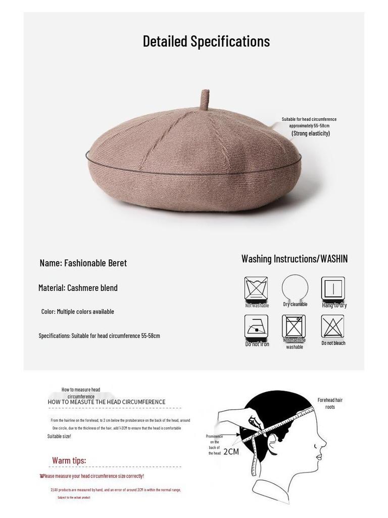 Women's Cashmere Knitted Beret - Autumn/Winter Korean Style, Flattering Fit, Japanese Wool Painter Hat.