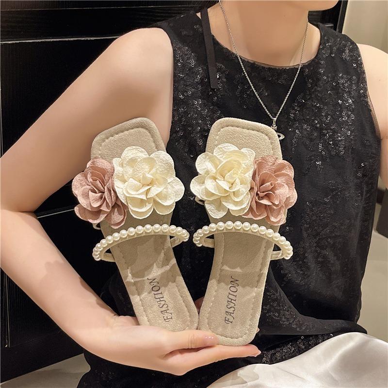 New pearl sweet flower cool slippers women's summer wear with skirt with sandals