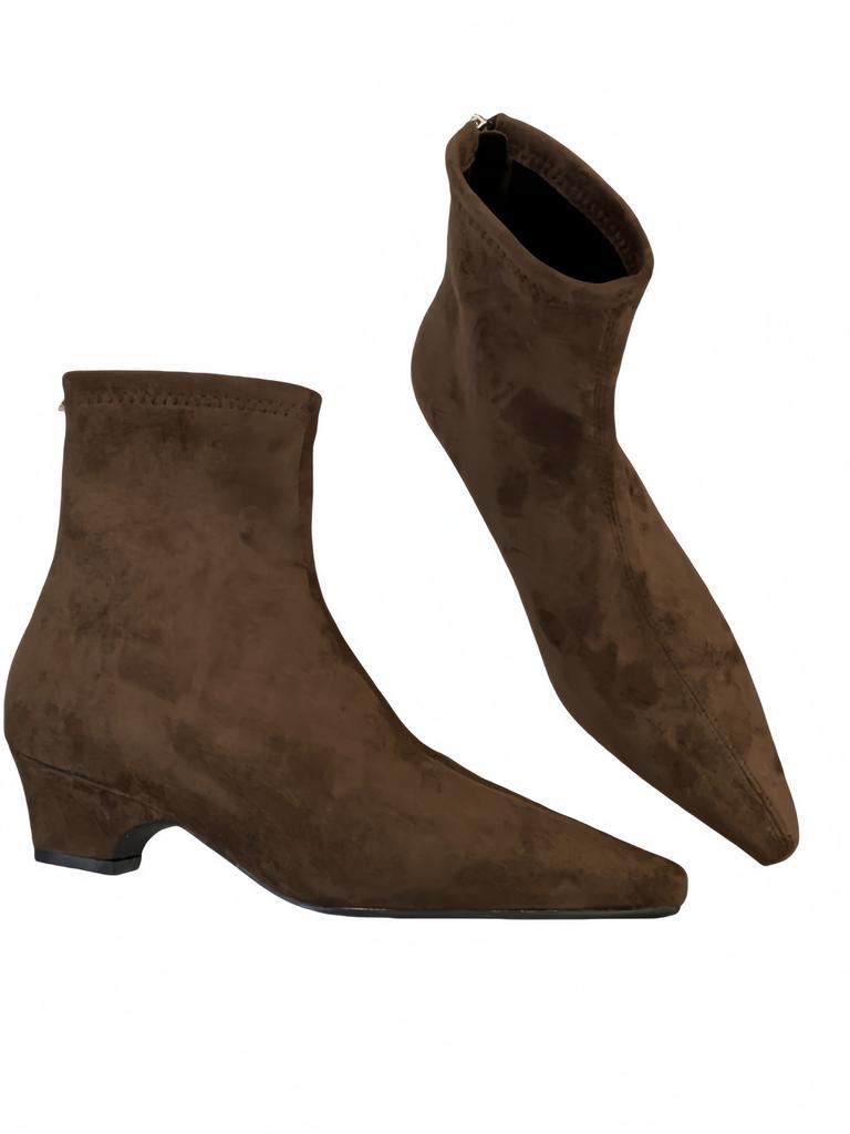 Spice Girl Wind Slope Heel 3cm Short Boots Autumn and Winter Retro Maillard Coffee Small Short Boots Fashion Martin Boots Single Boots Women