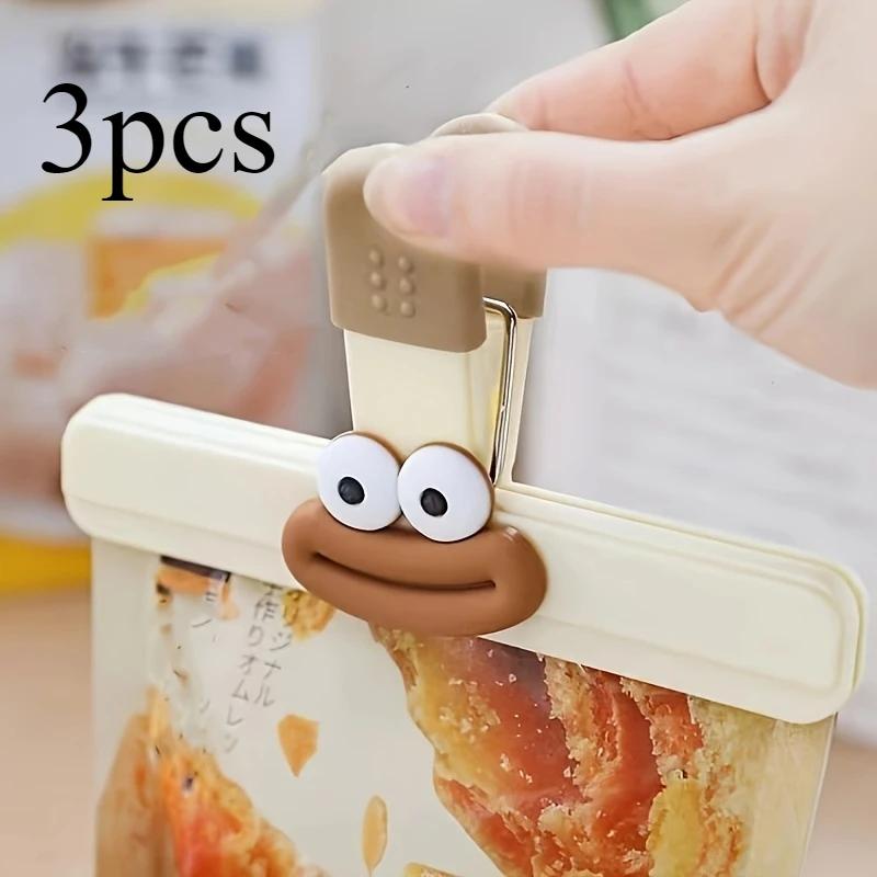 3pcs Creative Face Bag Sealing Clip Food Snack Clip Kitchen Tools Decorative Small Clip Refrigerator Plastic Food Bag Storage