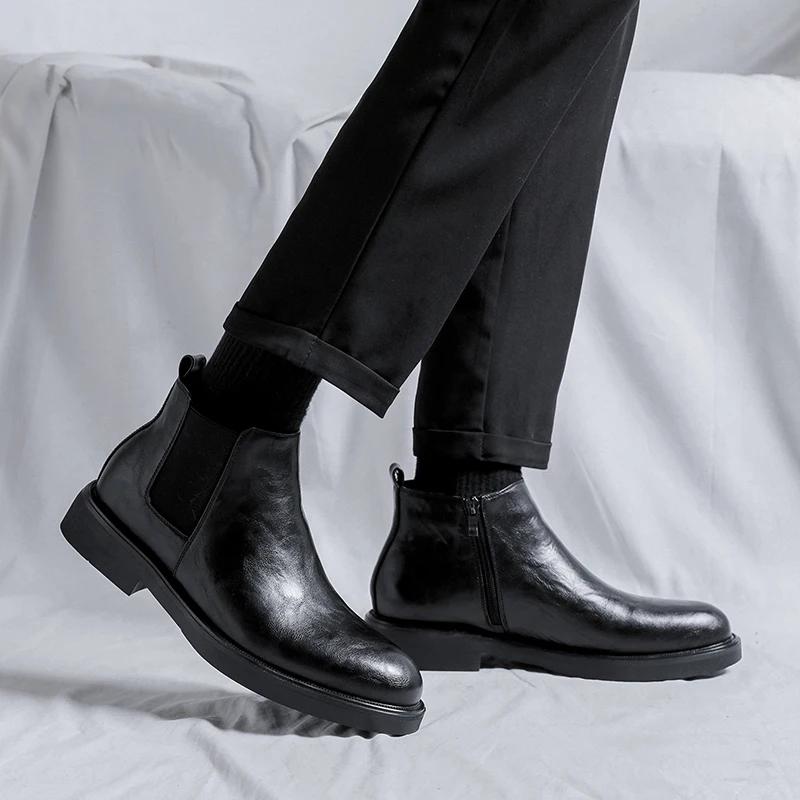 Męskie Skórzane Buty Codzienne wsuwane Buty Biznesowe Męskie Botki Chelsea Marka Projektant Włoskie Eleganckie Codzienne Biznesowe Botki na Kostkę