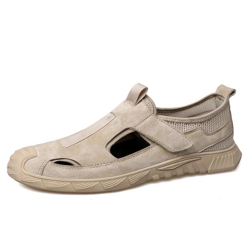 

Men s Genuine Leather Shoes Hollow Out Trend Comfortable Men Shoes Outdoor British Fashion Men Sandals Sneakers Driving Shoes 44 хаки