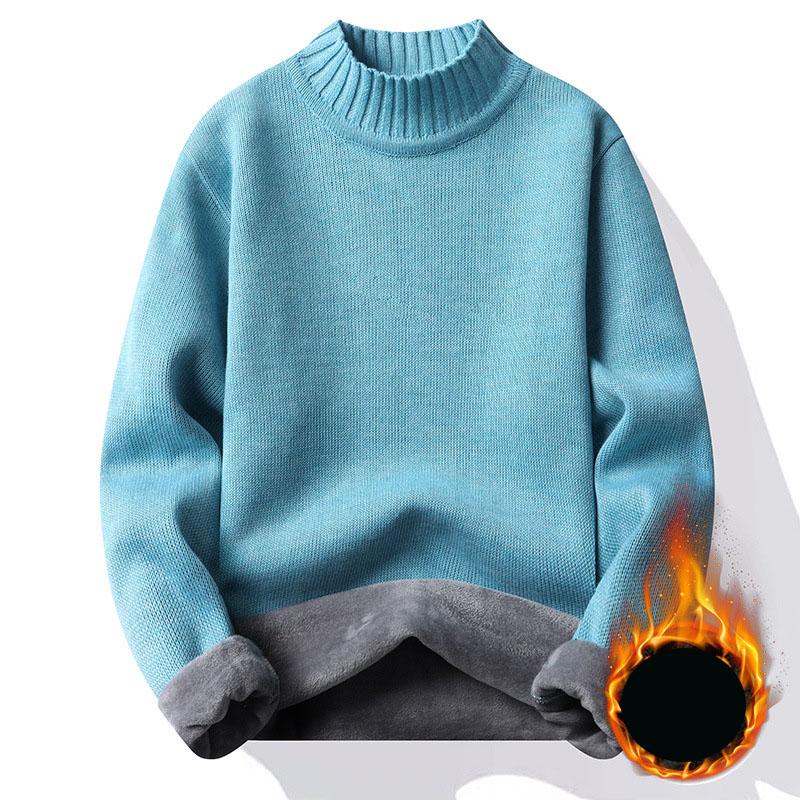Autumn Winter Men's Half High Neck Pullover Knit Sweater Clothing Thick Warm O-neck Jumpers Knitwear
