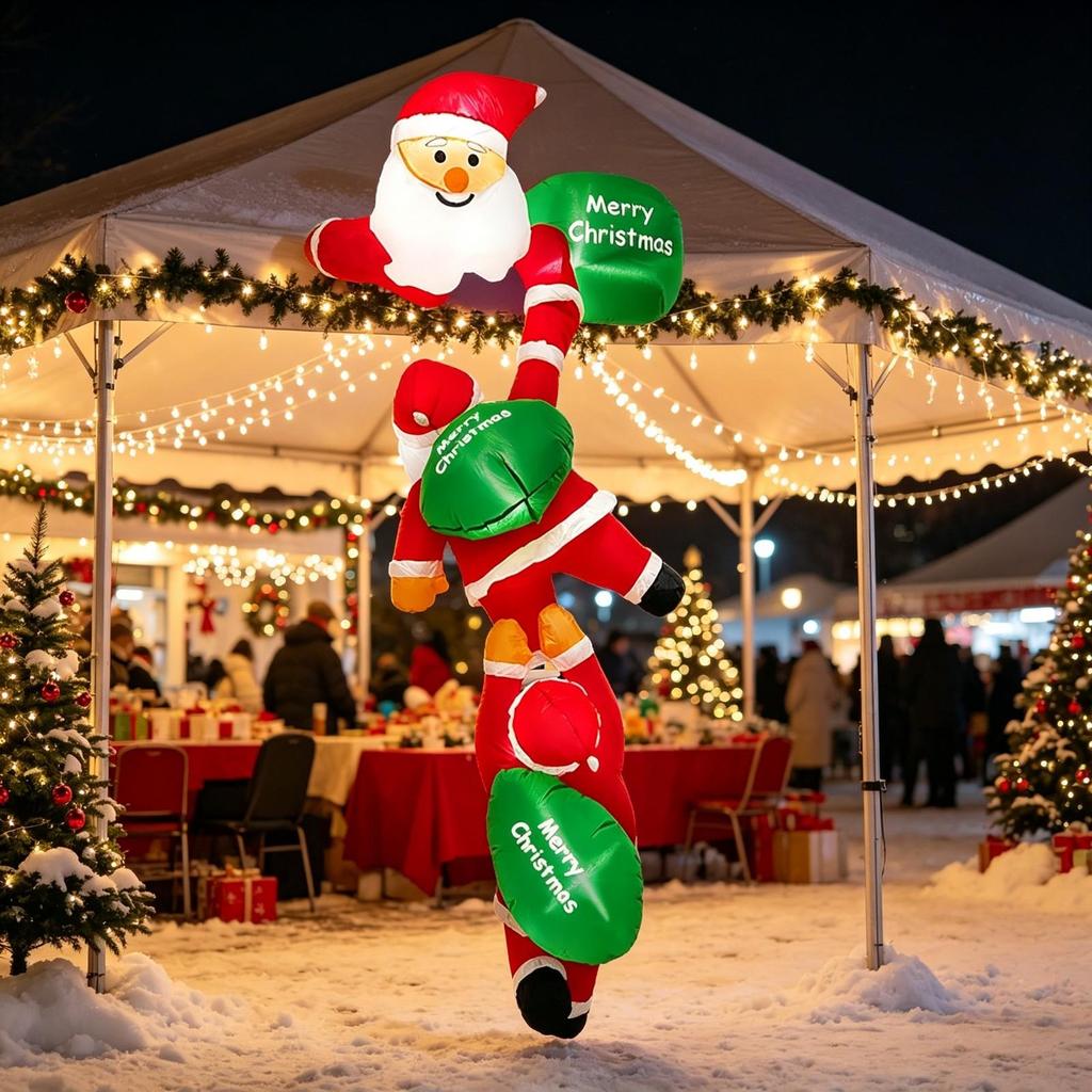 Christmas Inflatable Climbing Santa Festive, with Gift Bag, for Yard