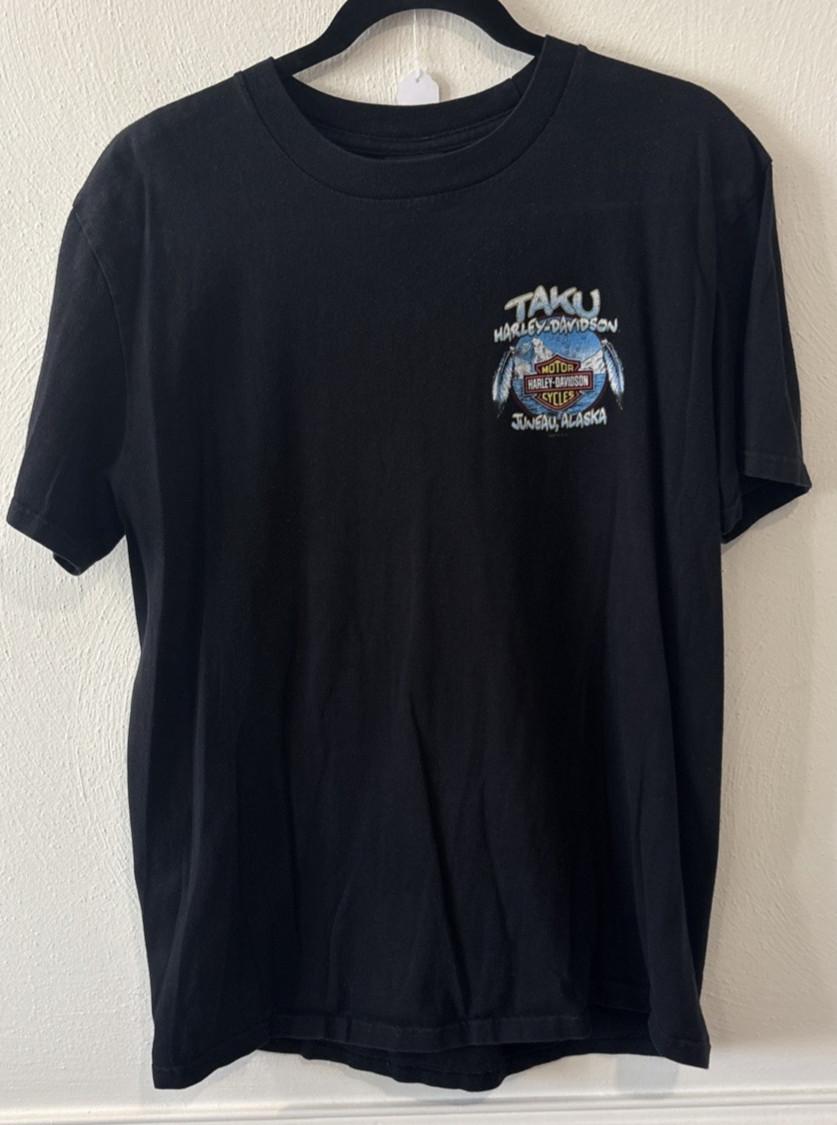 Harley Davidson Taku Juneau Alaska T Shirt Black Graphic Eagle Bear Orca Size L Unisex T-Shirt XXL
