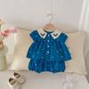 Summer Floral Embroidered Baby Girl Set with Peter Pan Collar and Bubble Sleeves