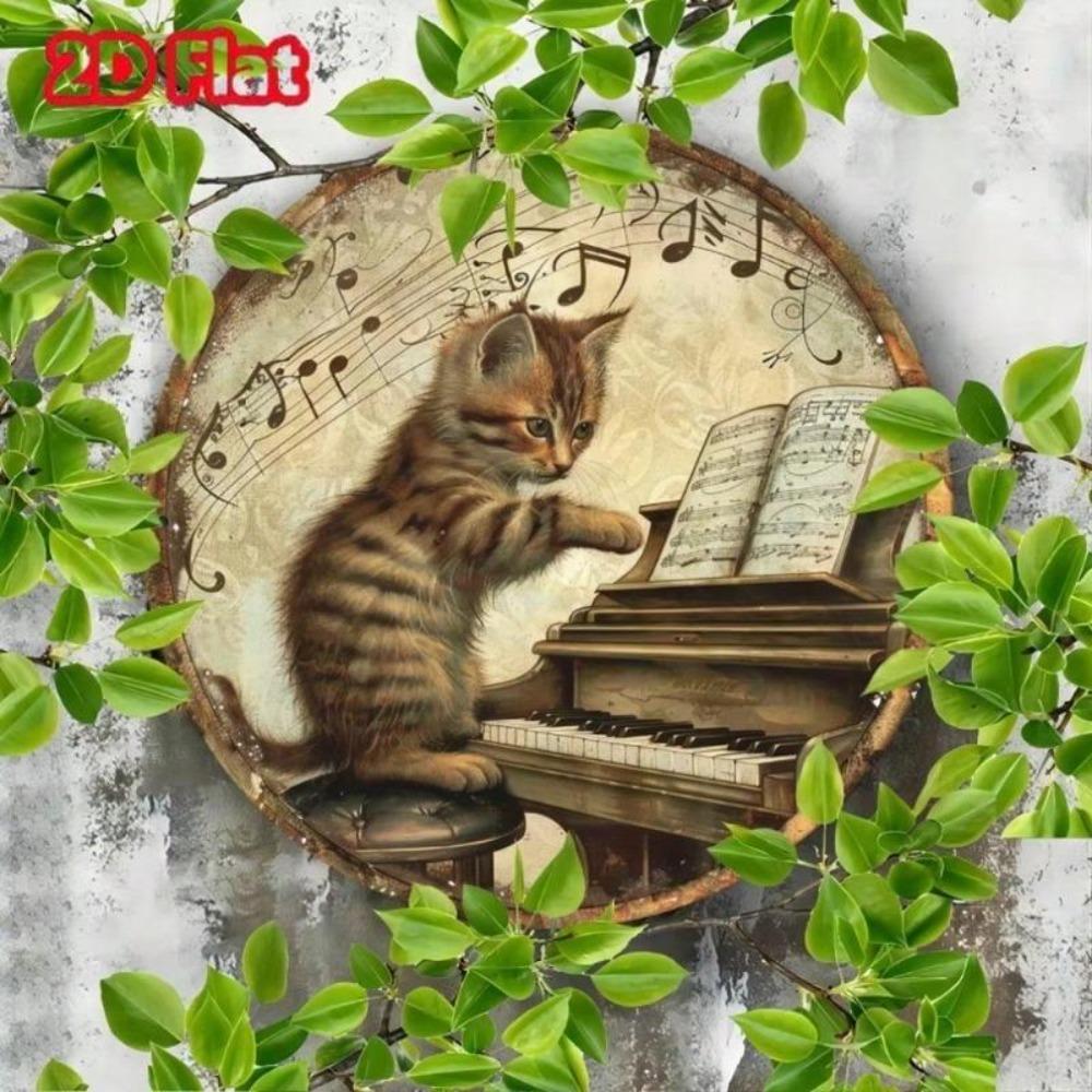 Vintage Piano Cat Tin Sign Music Note Wall Art Home Cafe Decor