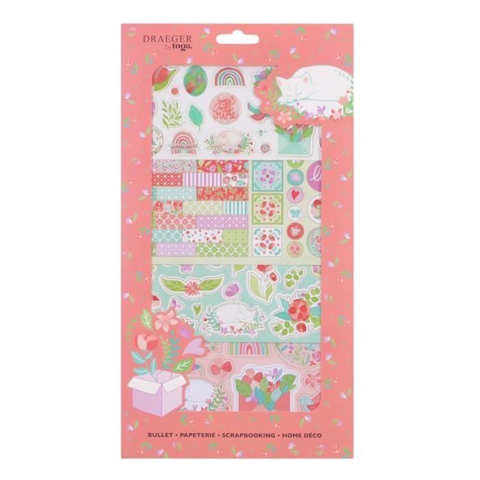 Kit Stickers Autocollants Et Die Cuts - Draeger Paris - Fleurs Rouges et Moutarde - Mixte - Adulte et Enfant