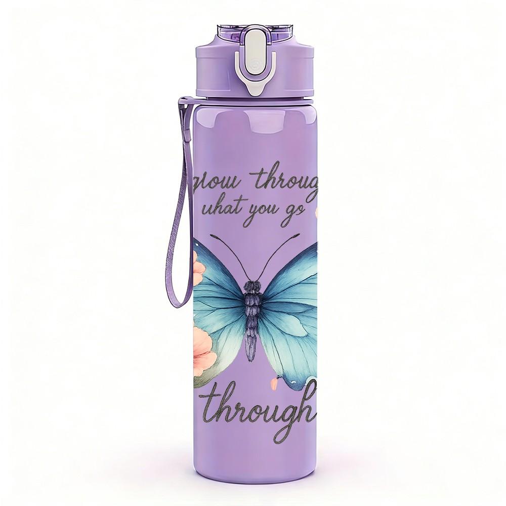 1PC Butterfly Gratitude Quote 750ml Color Plastic Sports Water Bottle Leakproof Flip Straw Lid Suitable for Sports Office Home Use