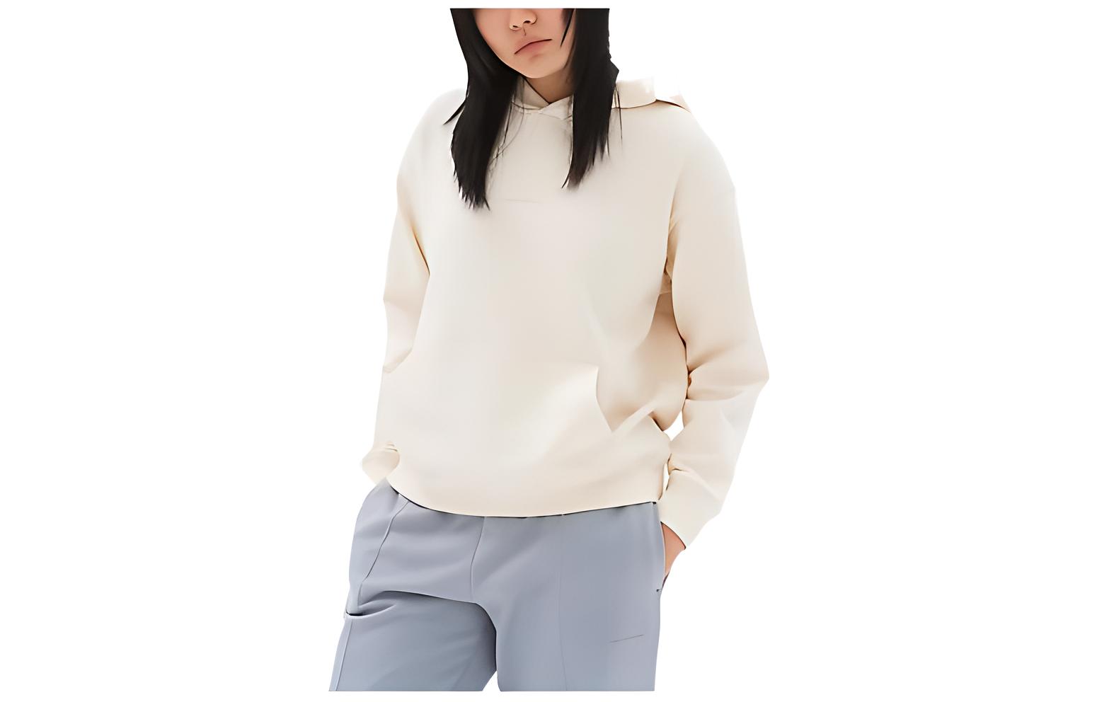 New Balance Sweatshirts Women s Ecru Hooded Moderate Regular AWT23554-GIE L