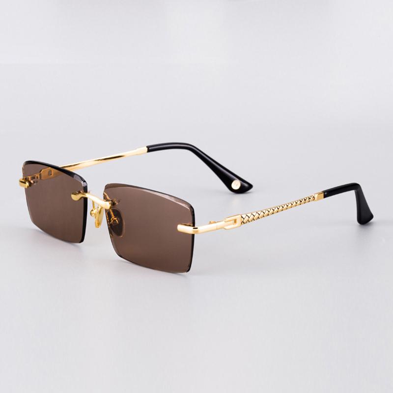 

Rimless Glass Sunglasses Man Natural Crystal Sunglasses Woman Luxury Brand Titanium Frame Mineral Lens Vintage Anti Scratch TW501