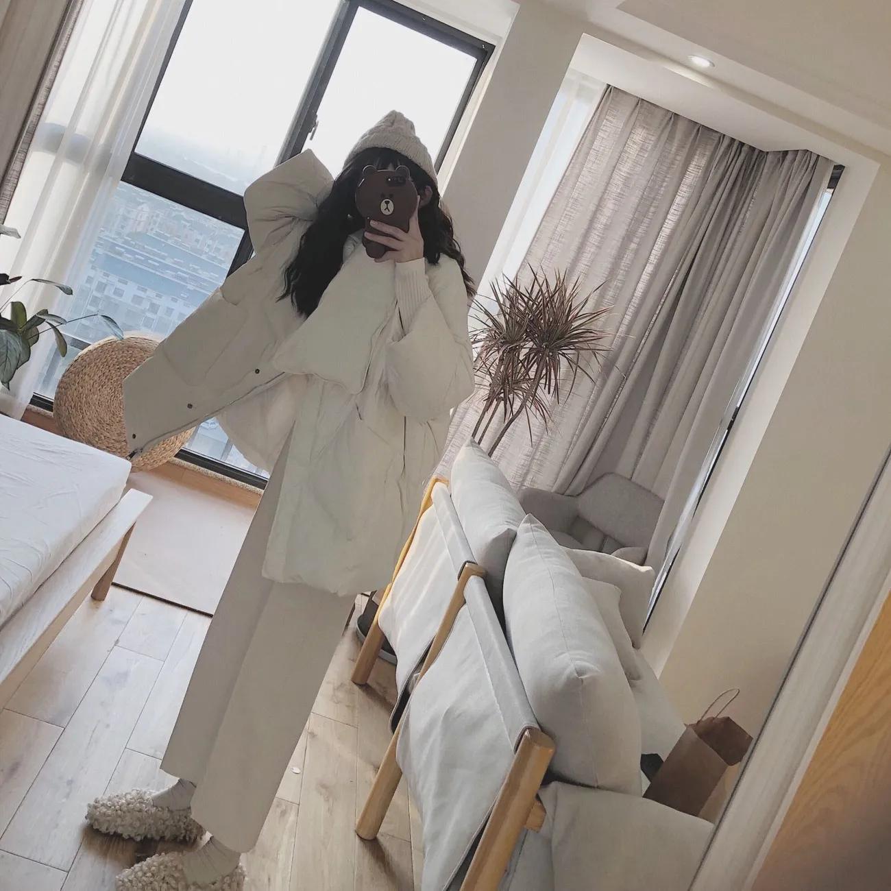 

Женское белое утиное пуховое пальто Зимняя мода Женский шарф Куртки большого размера с круглым вырезом Свободные утолщенные парки Теплая верхняя одежда M бежевый