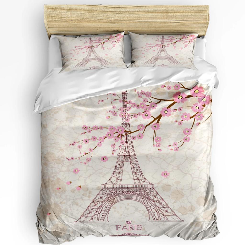 3pcs Bedding Set France Paris Tower Hot Air Balloon Bicycle Retro Duvet Cover Pillow Case Boy Kid Teen Girl Bedding Covers Set