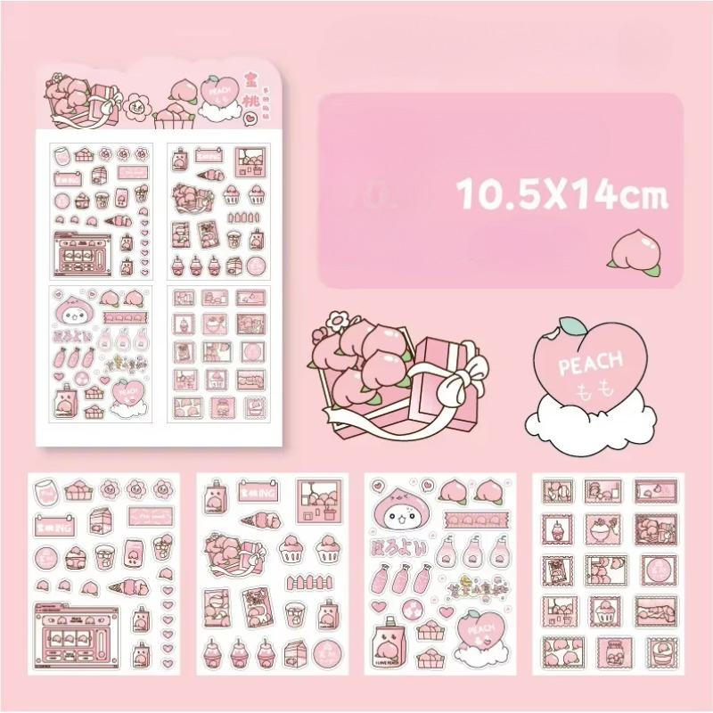 4Pcs Cute Pink  Sweetheart Cartoon Stickers Frosted PET Transparent Scrapbook Journal Sticker Deco Kawaii Girl Stationery Decals