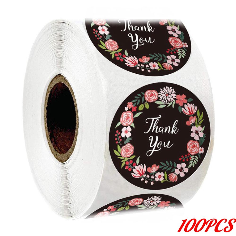 100-500PCS 1inch Round Flower Thank You Stickers Seal Labels for Gift packaging Decoration Stationery Sticker Custom Labels