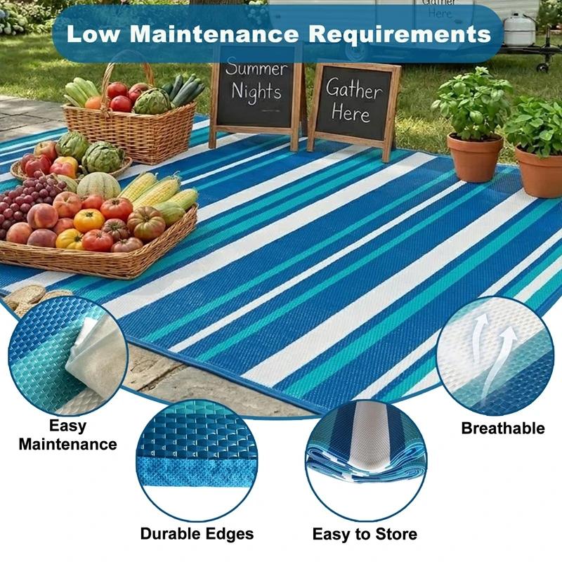 Blue White Striped Outdoor Rug Camping Essentials Outdoor Rug Waterproof Rv Essentials Outside Area Rug For Deck Garden