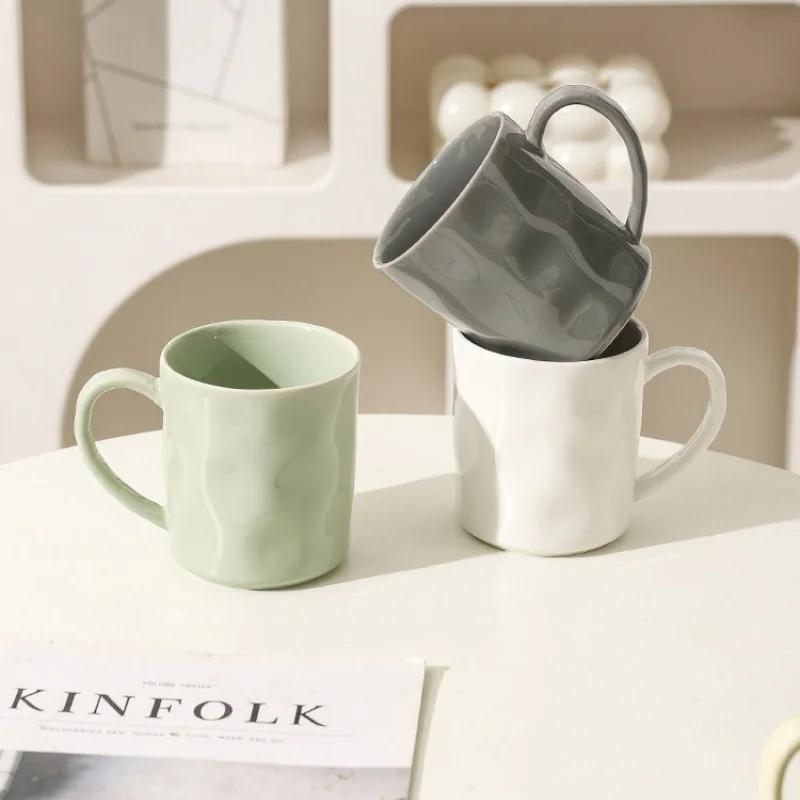 Simple Solid Color Ceramic Mug Household Large Capacity Juice Milk Cup Afternoon Tea with Handle Coffee Cups Tableware