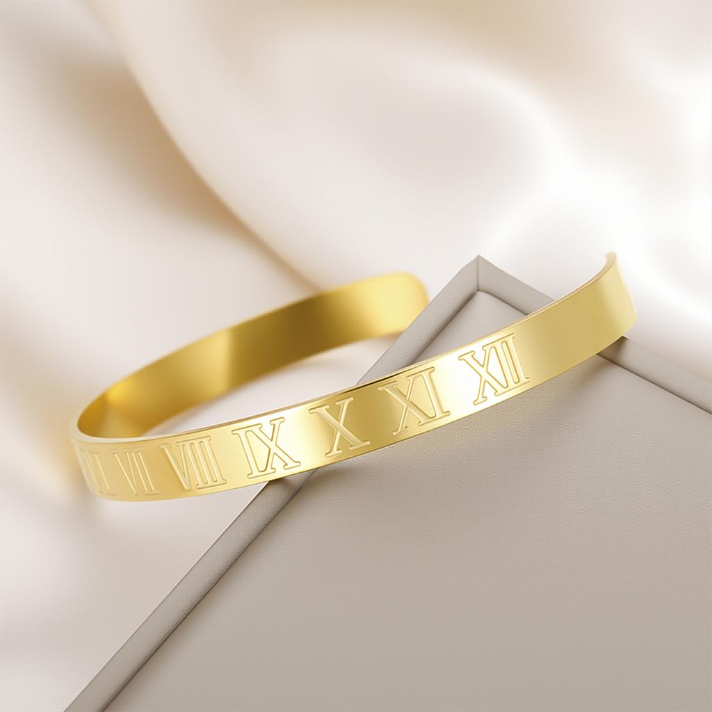  Classic Carving Roman Numerals Bracelet for Women Men Stainless Steel Gold Plated Cuff Bangle Luxury Jewelry Wholesale