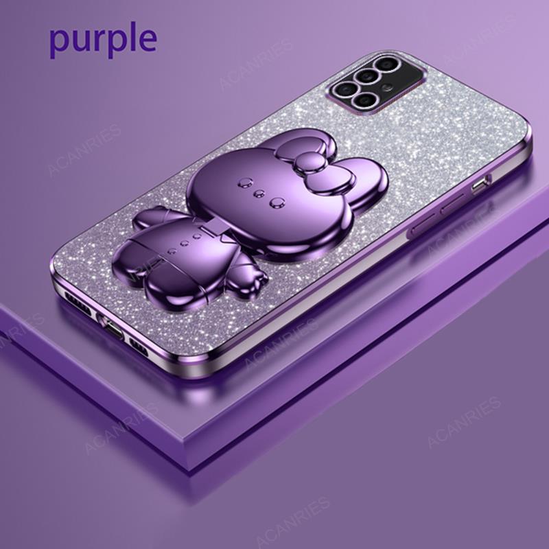 Cute 3D Rabbit Makeup Mirror Stand Plating Case For Samsung Galaxy A71 A51 4g A03s A31 A21s Protect Back Cover A 71 51 31 21s 03