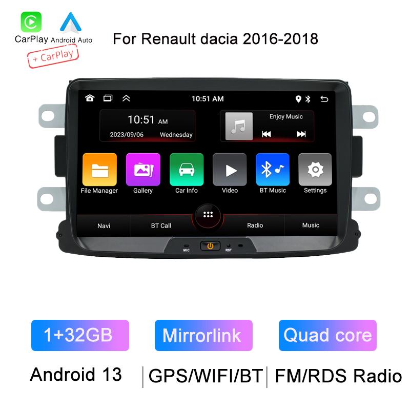 

BQCC 8 2Din IPS экран 4 ядра Android 13 автомобильное радио GPS WIFI BT RDSCarplay Android Auto Мультимедиа стерео для Renault dacia 16-18