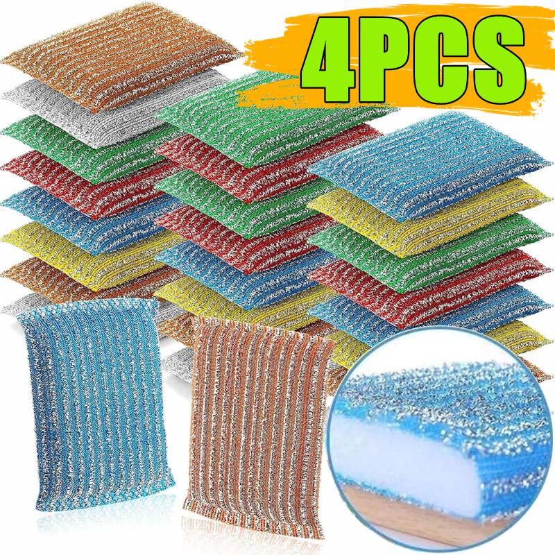 Newest 4PCS Double-sided Kitchen Dishwashing Sponge Household Cleaning Sponge Wipe Scouring Pad Cleaning Supplies Cleaning Tools