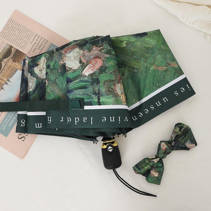Automatic oil painting umbrella folding female vinyl anti-ultraviolet sunscreen sun umbrella custom logo