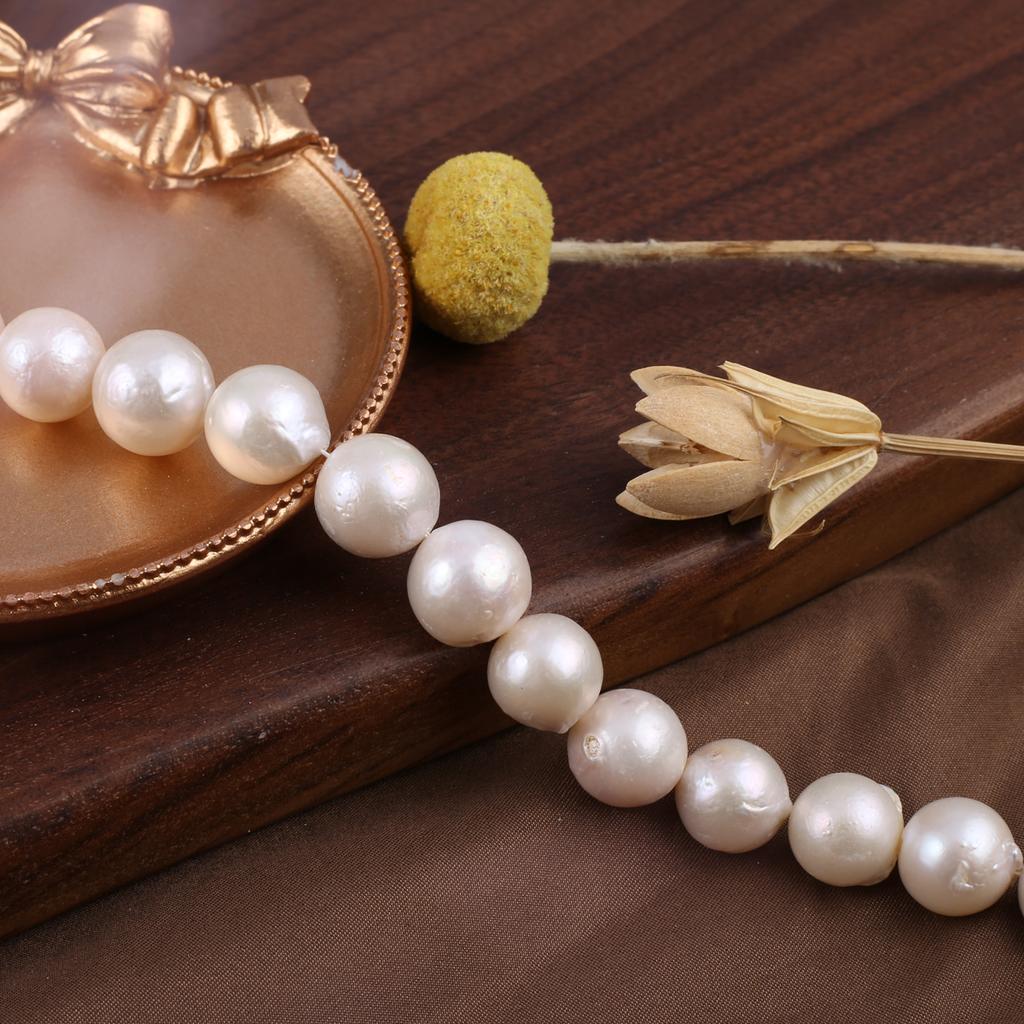 1String, White Baroque Round Pearl 12-13mm, Fashion Women Natural Freshwater Pearl Beads for Jewelry Making DIY Crafts, Luxury Bulk Gifts 36cm