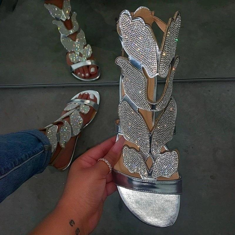 Flat Bottom Rhinestone Women's Sandals Buckle Large Size Fashion Wish