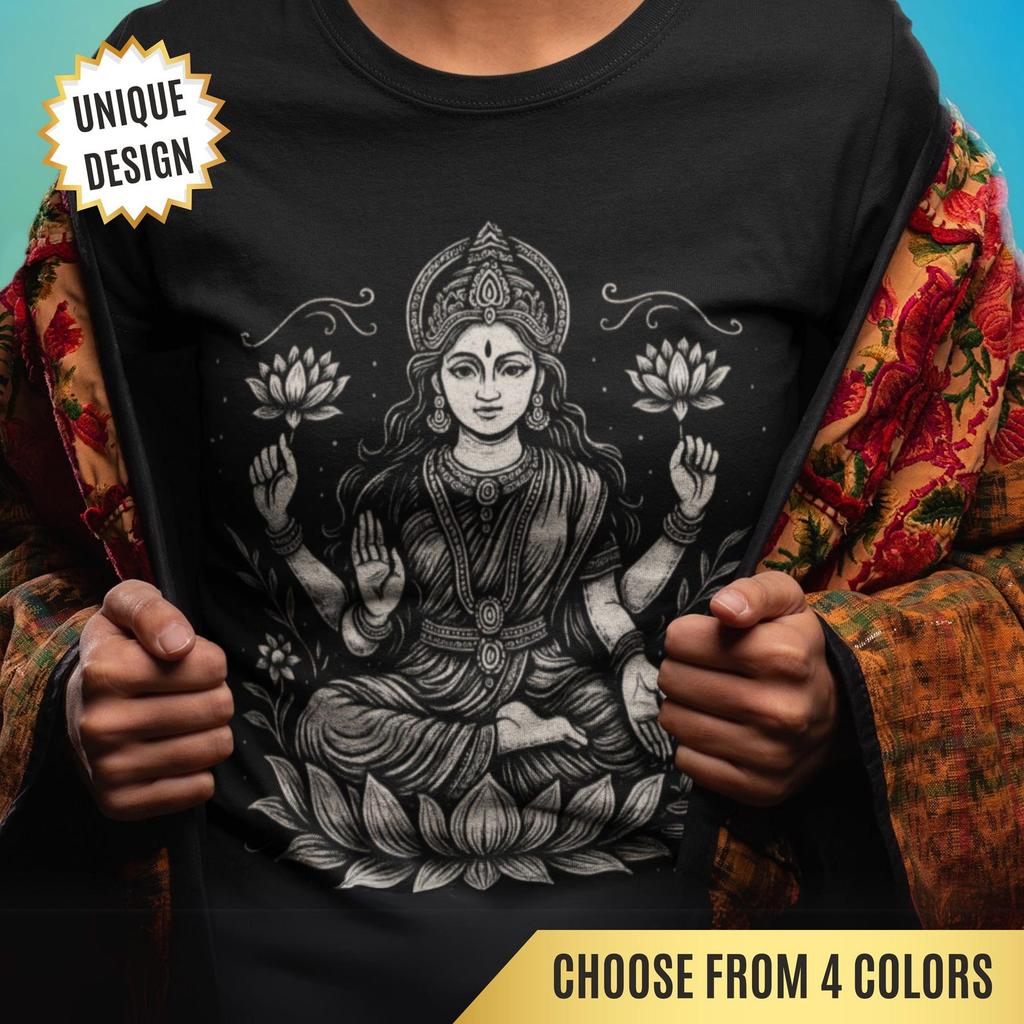T-shirt Dea Indù Lakshmi Regalo per Amanti Spirituali, Maglietta Divina Femminile, Maglietta Mitologia Occulta, Abbigliamento Dea Oscura, Top Divinità Indù