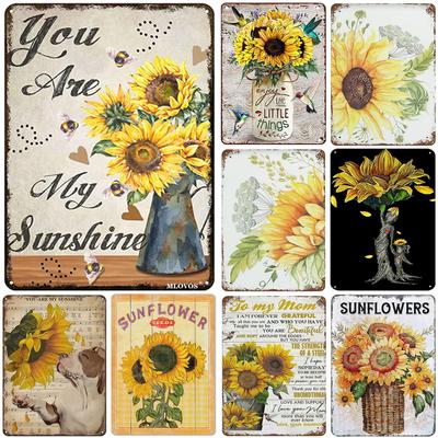 Sunflowers Metal Tin Signs You Are My Sunshine Wall Art Posters Plaque Vintage Iron Painting Decoration for Home Cafe Club Ba