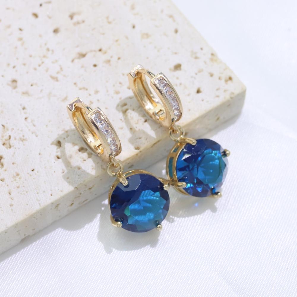 

1 пара простых круглых висячих серег для женщин, серьги с цирконием, ювелирные изделия, аксессуары для свадьбы и вечеринки синий