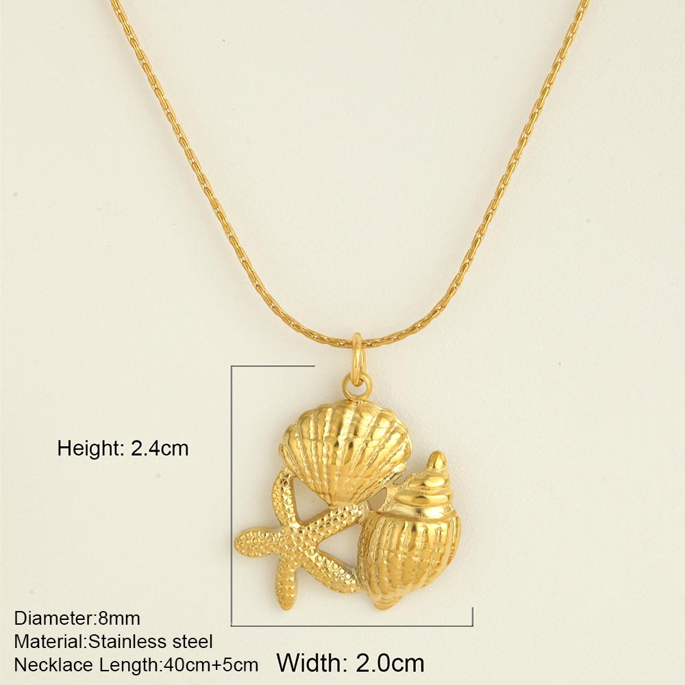 Ocean Series Guld Choker Rostfritt Stål Hänge Halsband för Kvinnor Snäcka Sjöstjärna Hängen Kvinnors Chunky Smycken Tillbehör