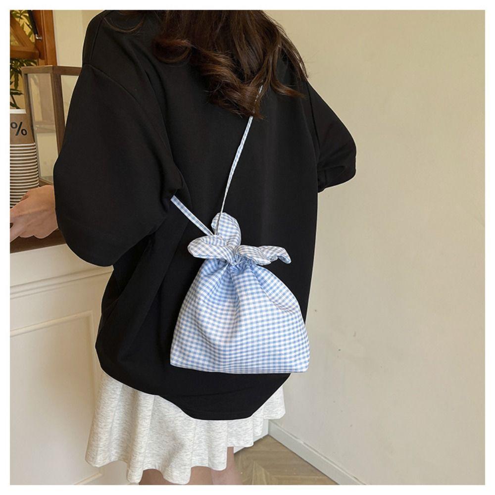 Printing Flower Handbag Korean Style Shoulder Bags Lightweight Plaid Drawstring Bag  Student