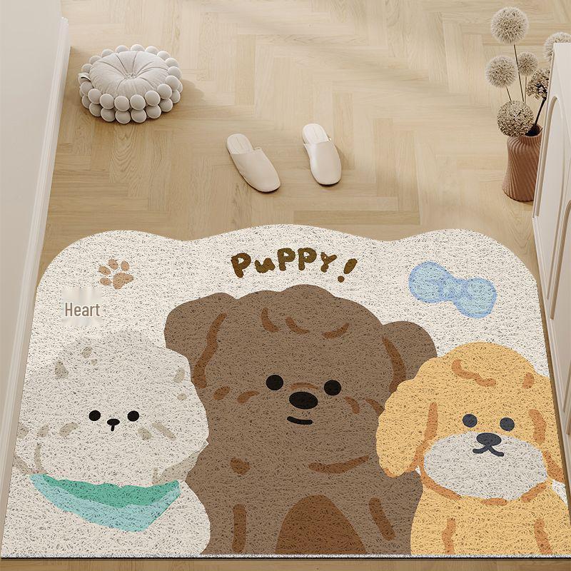 Customizable PVC Cartoon Dog Entrance Doormat - Dust-Removing Silk Coil Carpet